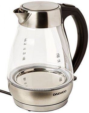Daewoo 1.5L 3000W, Glass Kettle with Safety Locking Lid, Auto-Cut Off, Transparent Glass, 360 Swivel base - Stainless Steel Trim - Silver