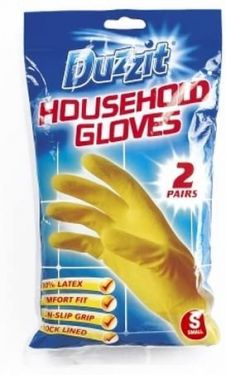 Duzzit Household Cleaning Washing Up Latex Kitchen Gloves Yellow Rubber