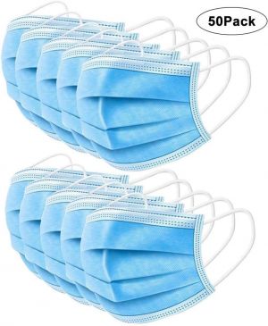 50pcs 3-Ply Disposable Face Mask with Elastic Earloop - 50 Pack Personal Protection Dust-Proof Mask with Standard-Sealed Bag for Earloop