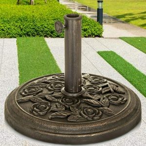 Aspect Heavy Duty 9kg Garden Parasol Base Umbrella Stand Round Floral Design Bronze Finish Cast Iron Effect | 9kg Cast Iron Bronze Effect | floral