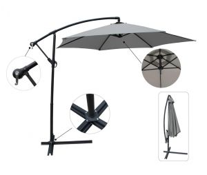 3m Garden Parasol Sunshade Banana Umbrella Cantilever Outdoor Hanging With Base