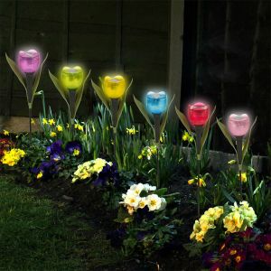 Garden Tulip Flower Shape LED Solar Powered Outdoor Lights Yard Standing Decor